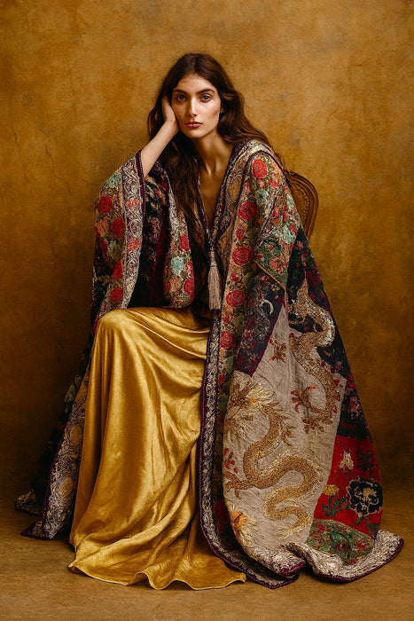 Thea, patchwork 19thC embroidered cape
