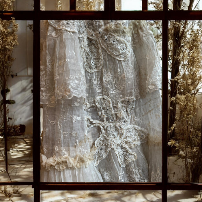 Saturne, reworked Victorian and 1920s organza ruffle halterneck dress