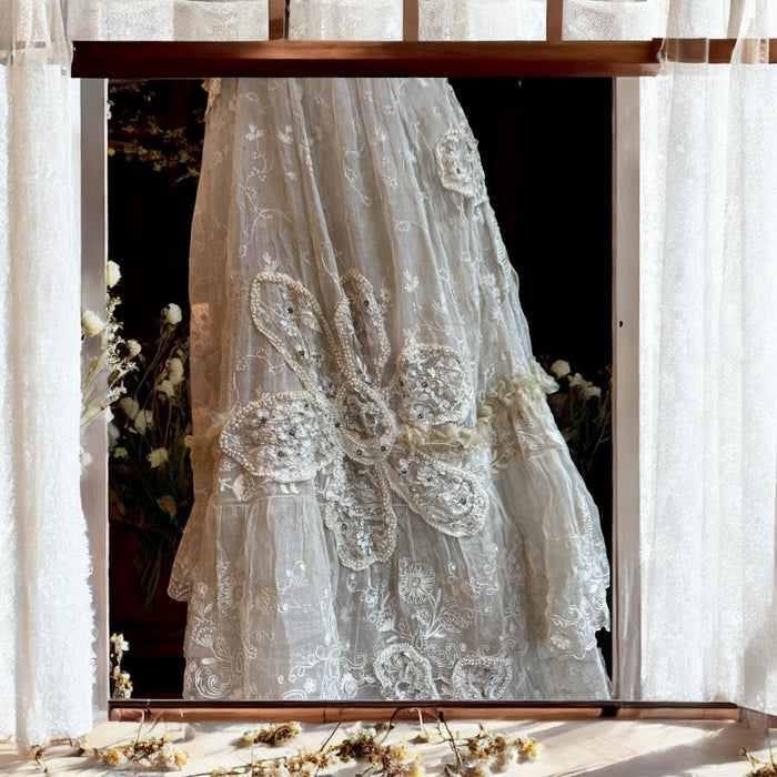 Saturne, reworked Victorian and 1920s organza ruffle halterneck dress