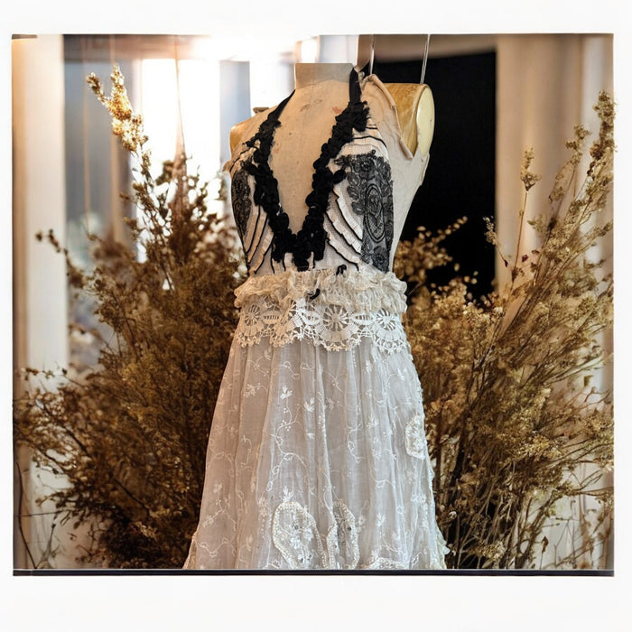Saturne, reworked Victorian and 1920s organza ruffle halterneck dress