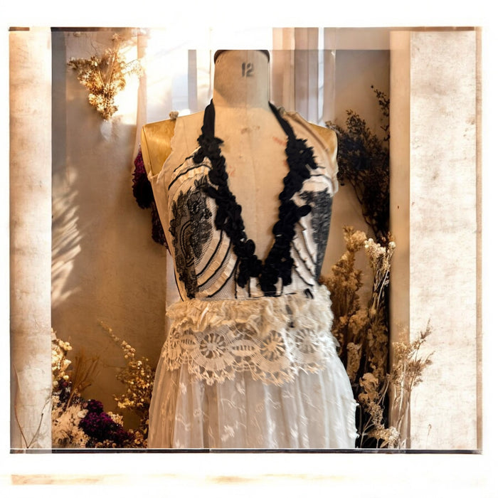 Saturne, reworked Victorian and 1920s organza ruffle halterneck dress