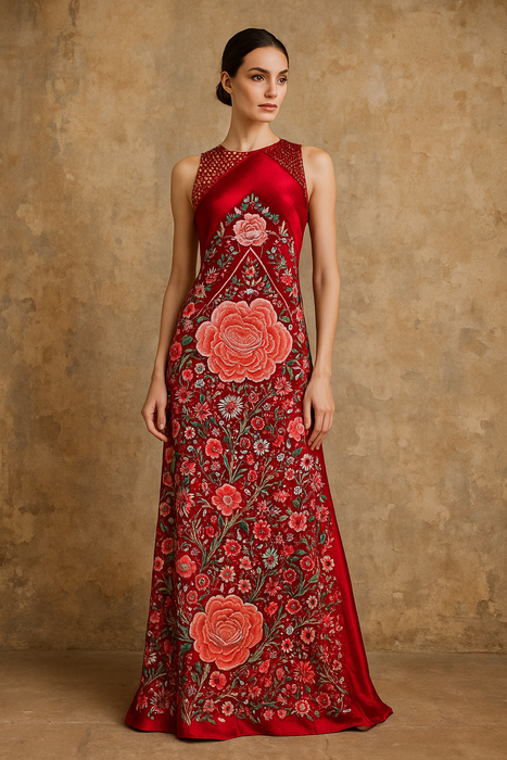 Blythe, reworked 40s embroidered silk piano shawl dress