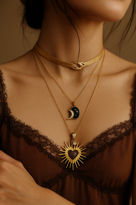 Ash, vintage 14c gold heart burst and droplet on a gold 14c chain