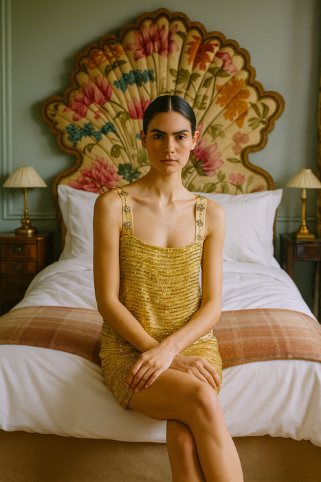 Lanvin 2005,beaded silk gold dress