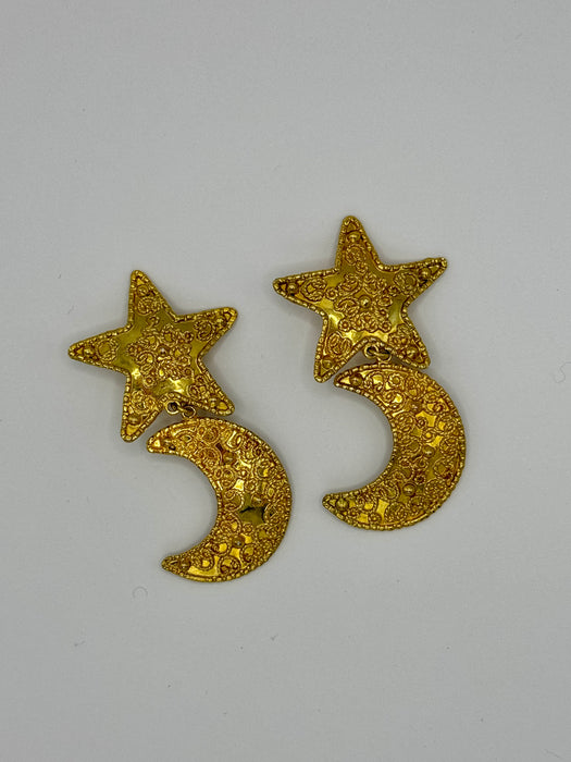 Carinne, large gold moon and star clasp earrings