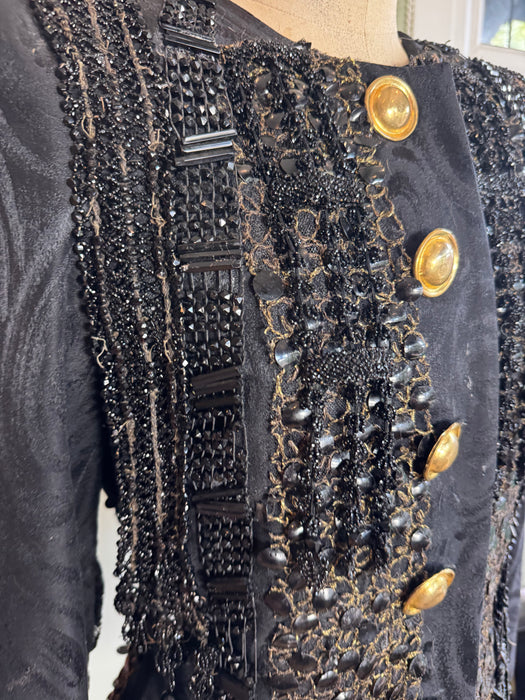 Kooki, 80s fitted silk brocade jacket with 20s jet beading