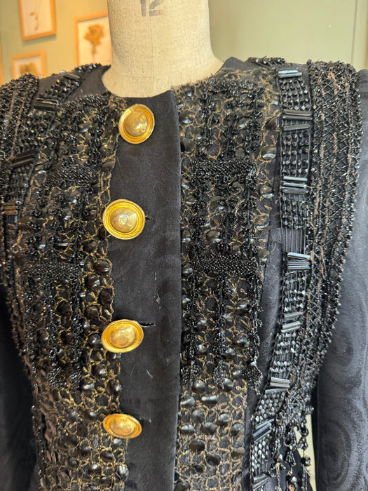 Kooki, 80s fitted silk brocade jacket with 20s jet beading