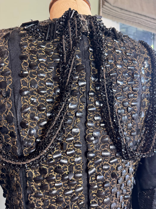 Kooki, 80s fitted silk brocade jacket with 20s jet beading