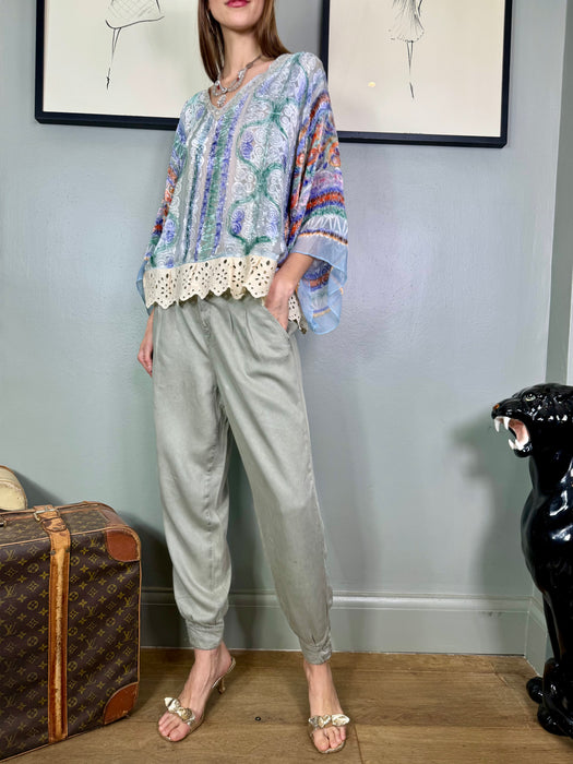 Jemima, vintage silk devoré print blouse