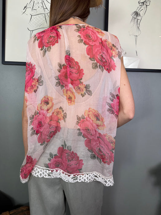 Desiré, 20s floral print and lace chiffon top