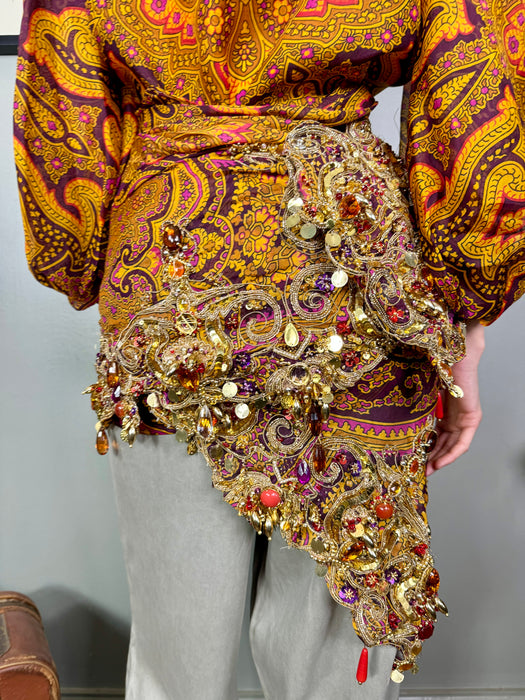 Gianfranco Ferre, 80s orgaanza print jacket and beaded pareo wrap