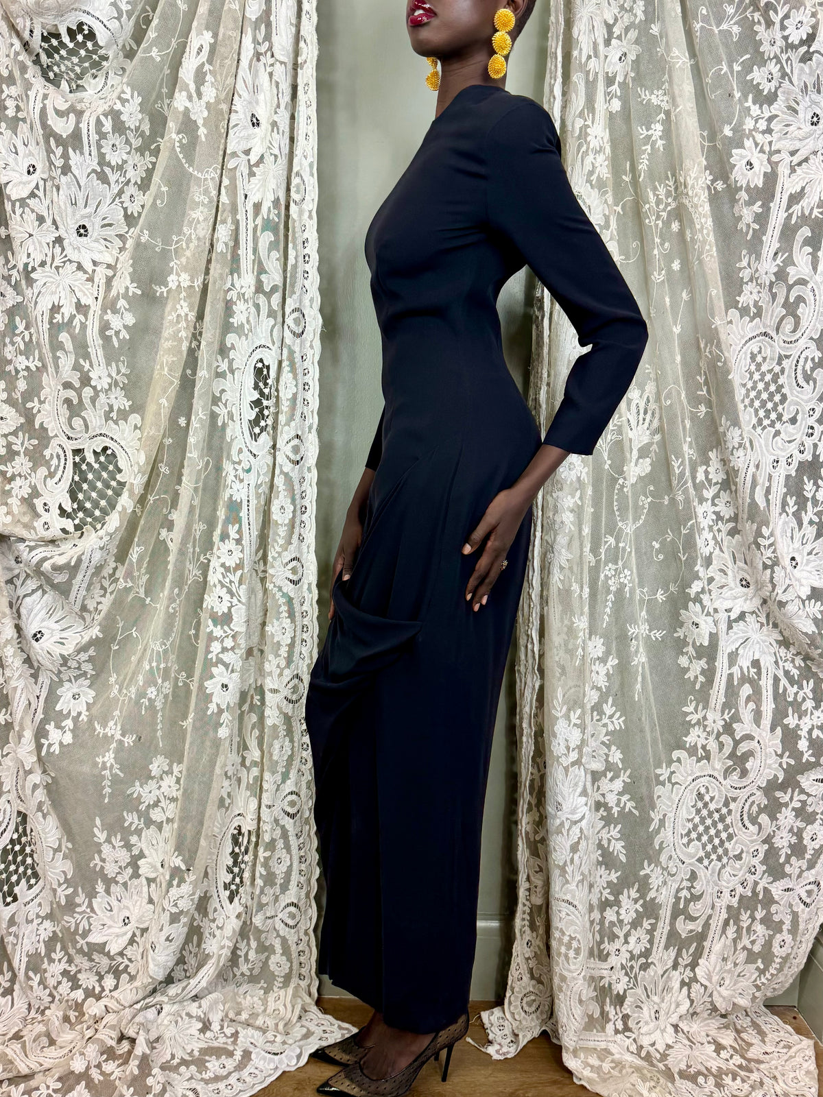 Giorgio Armani, 80s black draped dress – One Vintage