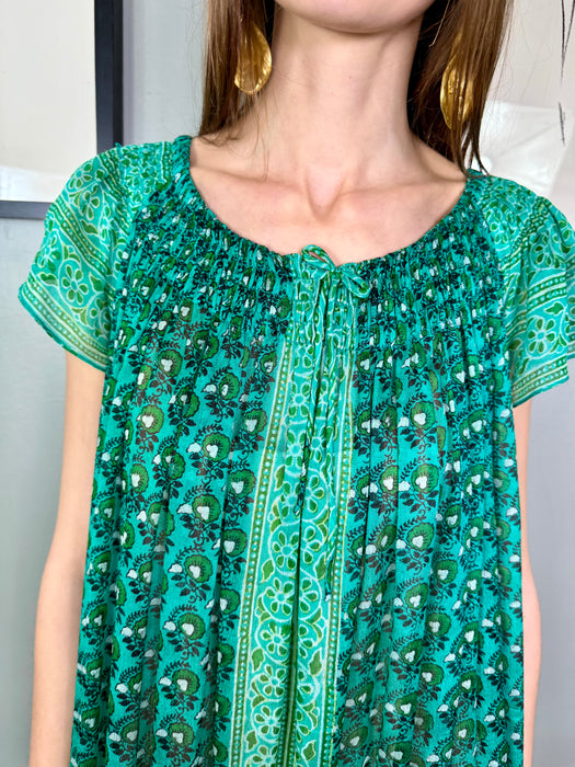 Tonia,70s green block print silk dress