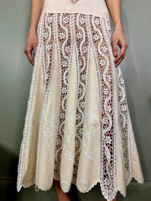 Coco, 70s cream and white crochet dress
