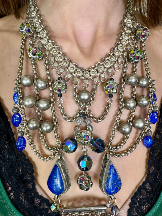 Erickson Beamon, vintage metal and lapis stone necklace