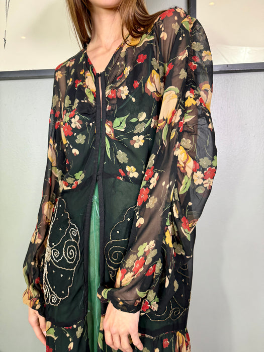 Paulina, 20s floral silk and sequins duster