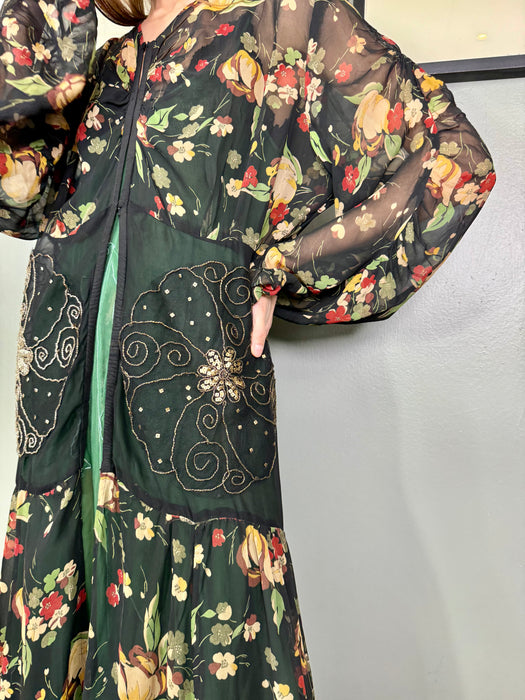 Paulina, 20s floral silk and sequins duster