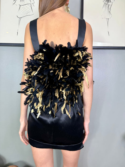Julien Macdonald, couture label black silk and feather dress