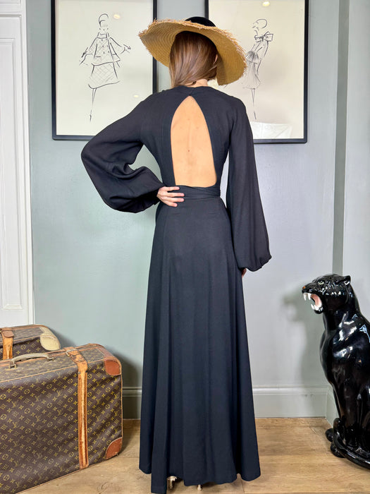 Ossie Clark, 70s black crepe wrap over dress