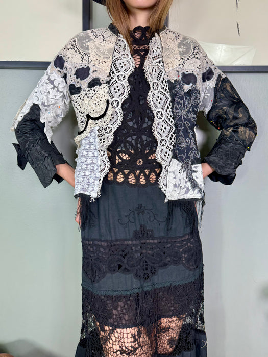 Orla, Victorian jacket with antique lace and beading