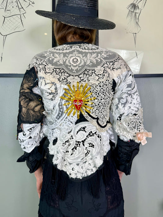 Orla, Victorian jacket with antique lace and beading