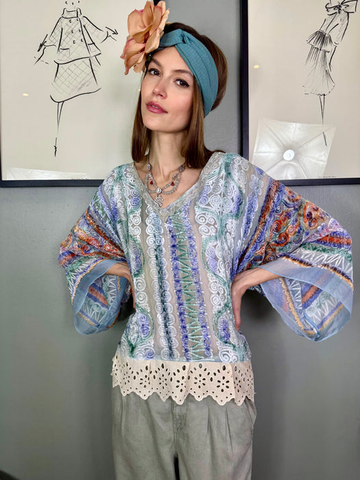 Jemima, vintage silk devoré print blouse