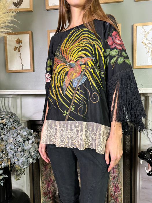 Allia, hand painted fringed top