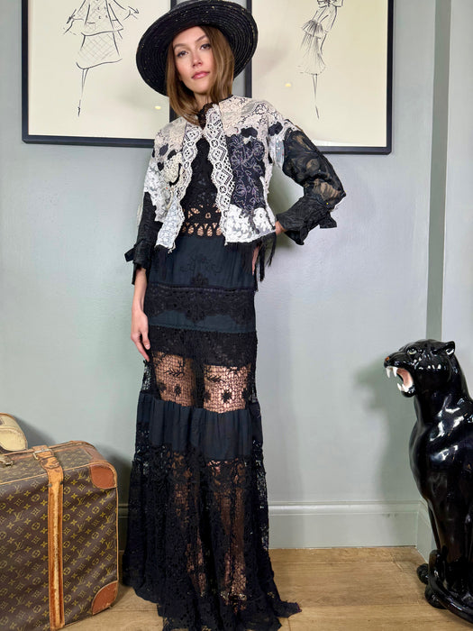 Orla, Victorian jacket with antique lace and beading
