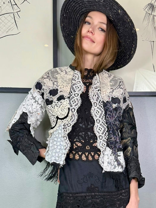 Orla, Victorian jacket with antique lace and beading