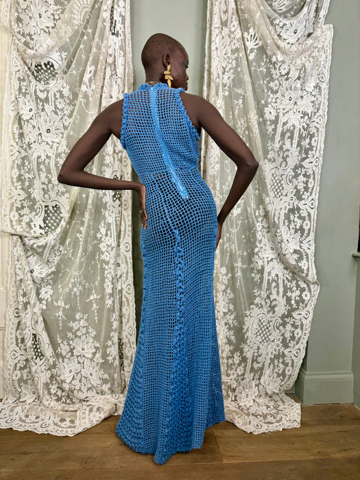 Gloria, 70s sky blue crochet long dress