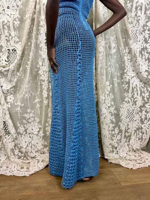 Gloria, 70s sky blue crochet long dress