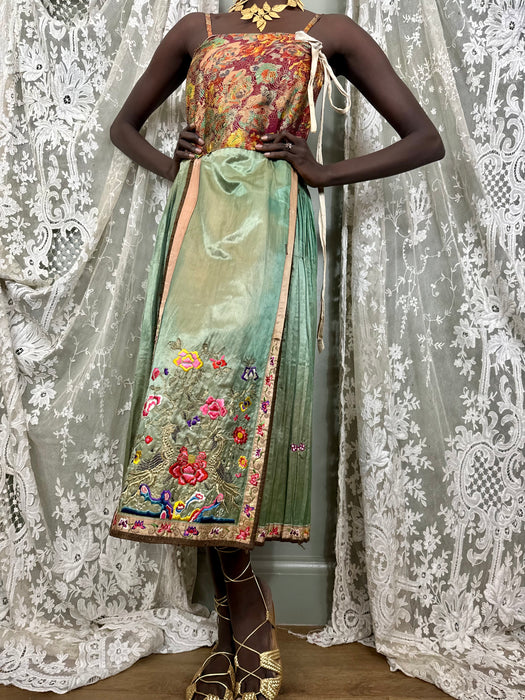 Nora. 30s Chinese embroidered and lamé wrap dress