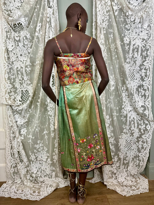Nora. 30s Chinese embroidered and lamé wrap dress