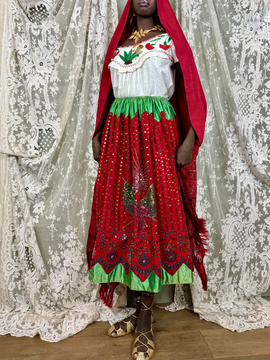 Felicity, 40s Mexican beaded top, skirt and shawl