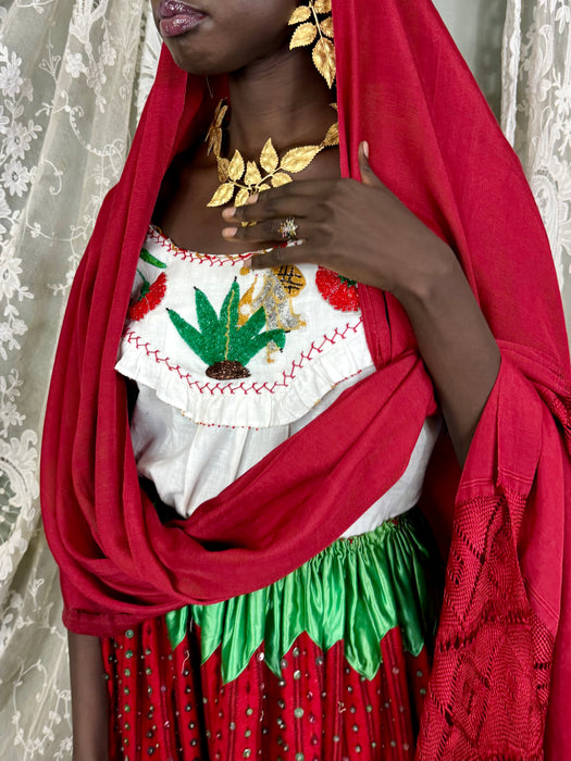 Felicity, 40s Mexican beaded top, skirt and shawl