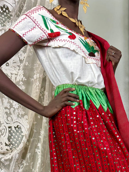 Felicity, 40s Mexican beaded top, skirt and shawl