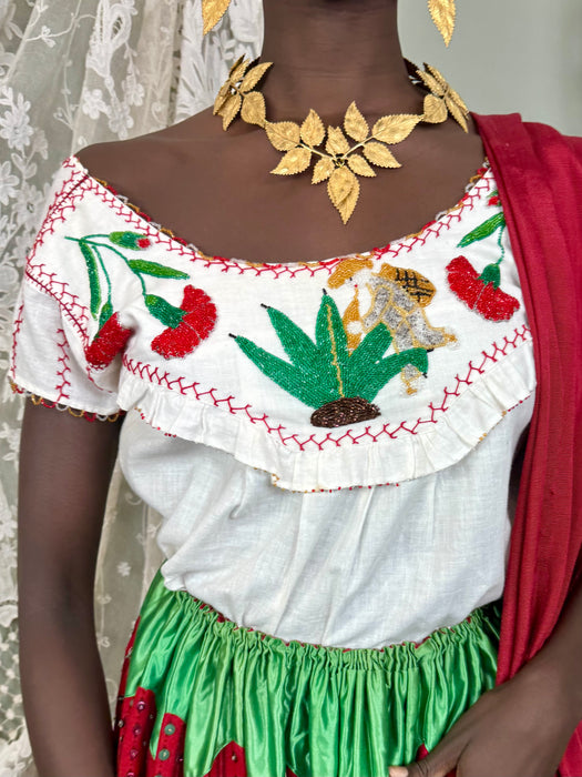 Felicity, 40s Mexican beaded top, skirt and shawl
