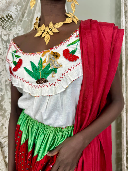 Felicity, 40s Mexican beaded top, skirt and shawl