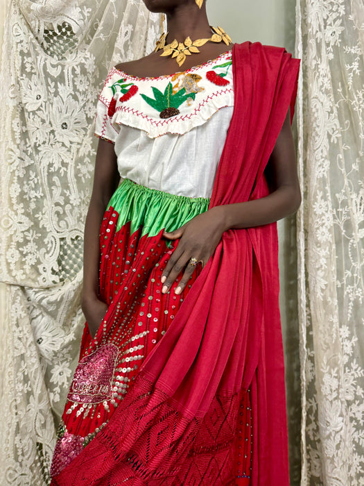 Felicity, 40s Mexican beaded top, skirt and shawl