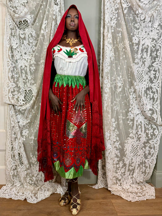 Felicity, 40s Mexican beaded top, skirt and shawl