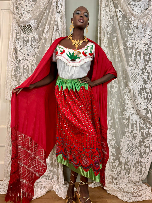 Felicity, 40s Mexican beaded top, skirt and shawl