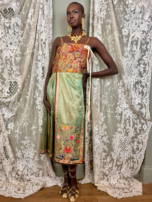 Nora. 30s Chinese embroidered and lamé wrap dress