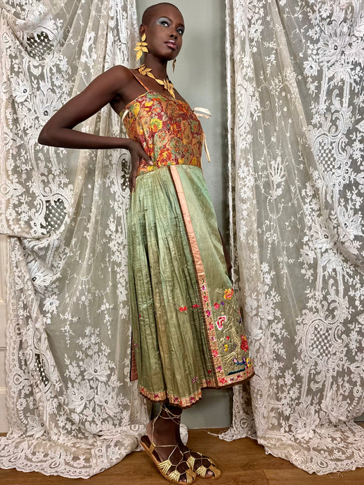Nora. 30s Chinese embroidered and lamé wrap dress