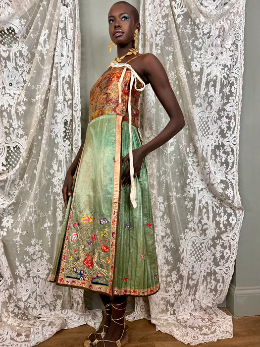 Nora. 30s Chinese embroidered and lamé wrap dress