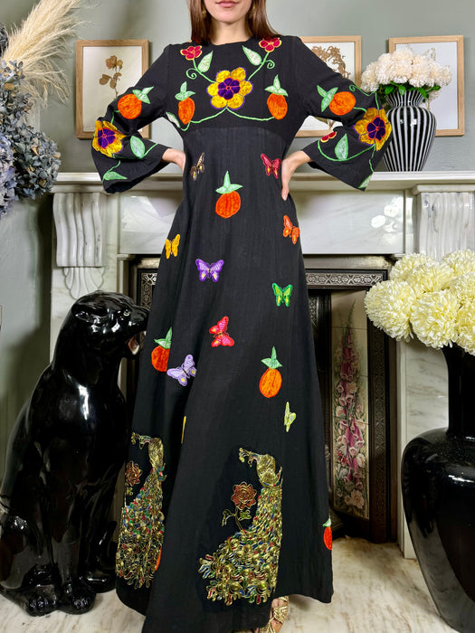 Bella, bohemian 70s embroidered cotton dress