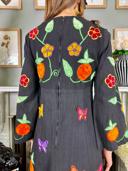Bella, bohemian 70s embroidered cotton dress