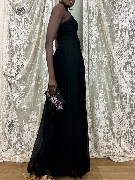 Julia, Y2K black pleated long dress