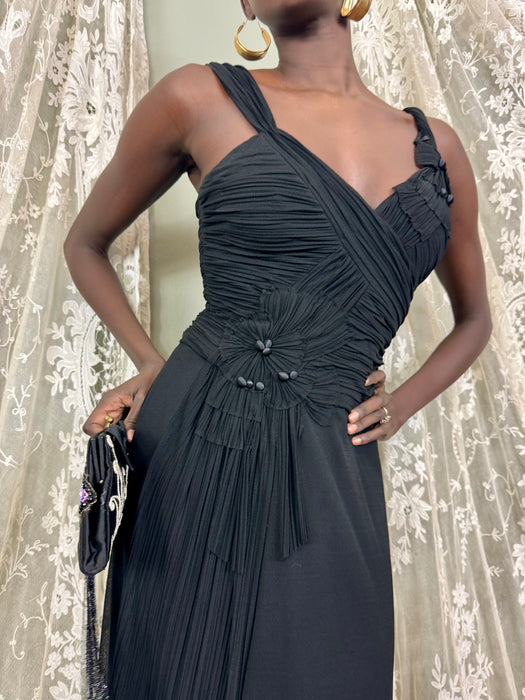 Julia, Y2K black pleated long dress