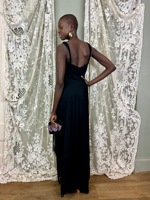 Julia, Y2K black pleated long dress