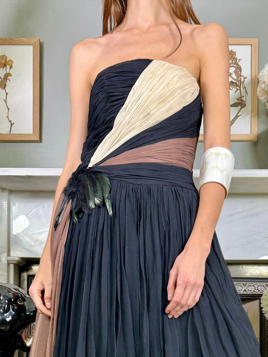 Sully, 40s chiffon draped bustier dress